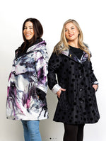 Load image into Gallery viewer, REVERSIBLE RAINCOAT -Black Polka Dots/Black Orchid