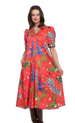 Load image into Gallery viewer, Montauk Dress Red with Zebras