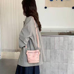 Load image into Gallery viewer, Flower Perforated Microfiber Leather Bucket Bag- Pink