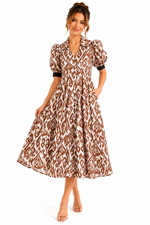 Load image into Gallery viewer, Montauk Dress Chocolate Ikat Print