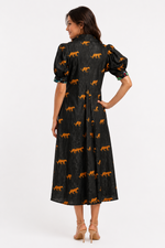 Load image into Gallery viewer, Montauk Dress Black with Embroidered Cheetahs