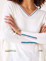 Load image into Gallery viewer, Catalina V Neck Sweater- Dragon Fruit Ringer