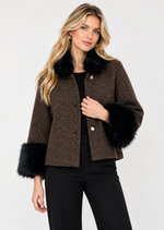 Load image into Gallery viewer, Ivy Jane Sparkle Tweed Fur Trim Jacket