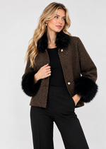 Load image into Gallery viewer, Ivy Jane Sparkle Tweed Fur Trim Jacket