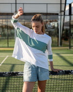 Load image into Gallery viewer, Catalina Slub Tee - White/Forest Green Stripe