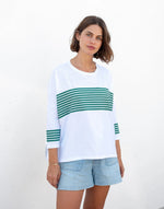 Load image into Gallery viewer, Catalina Slub Tee - White/Forest Green Stripe