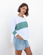 Load image into Gallery viewer, Catalina Slub Tee - White/Forest Green Stripe