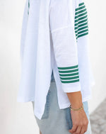 Load image into Gallery viewer, Catalina Slub Tee - White/Forest Green Stripe