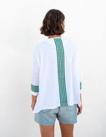 Load image into Gallery viewer, Catalina Slub Tee - White/Forest Green Stripe