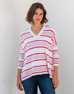 Load image into Gallery viewer, Catalina V-Neck Sweater - Pink/Raspberry Stripe