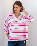 Load image into Gallery viewer, Catalina V-Neck Sweater - Pink/Raspberry Stripe