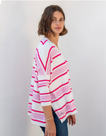 Load image into Gallery viewer, Catalina V-Neck Sweater - Pink/Raspberry Stripe