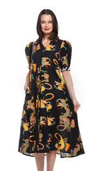 Load image into Gallery viewer, Montauk Black Dress Dragon Print