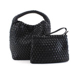 Load image into Gallery viewer, Medium Woven Hobo Crossbody Bag- Black