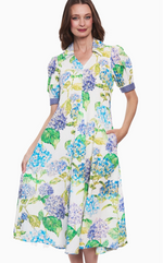 Load image into Gallery viewer, Montauk Dress Linen Cotton Hydrangeas Print