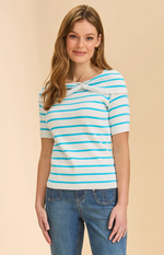Load image into Gallery viewer, Boatneck Stripe Sweater, Pacific/White