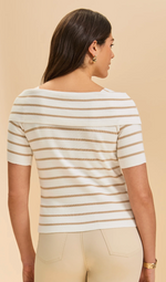 Load image into Gallery viewer, Boatneck Stripe Sweater, Sand/White