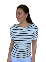 Load image into Gallery viewer, Boatneck Stripe Sweater, Black/White