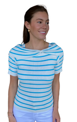 Load image into Gallery viewer, Boatneck Stripe Sweater, Pacific/White
