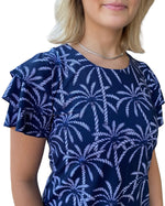 Load image into Gallery viewer, RUFFLE SLEEVE DRESS - Navy Palms
