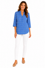 Load image into Gallery viewer, Lulu B Blue Geometric Top
