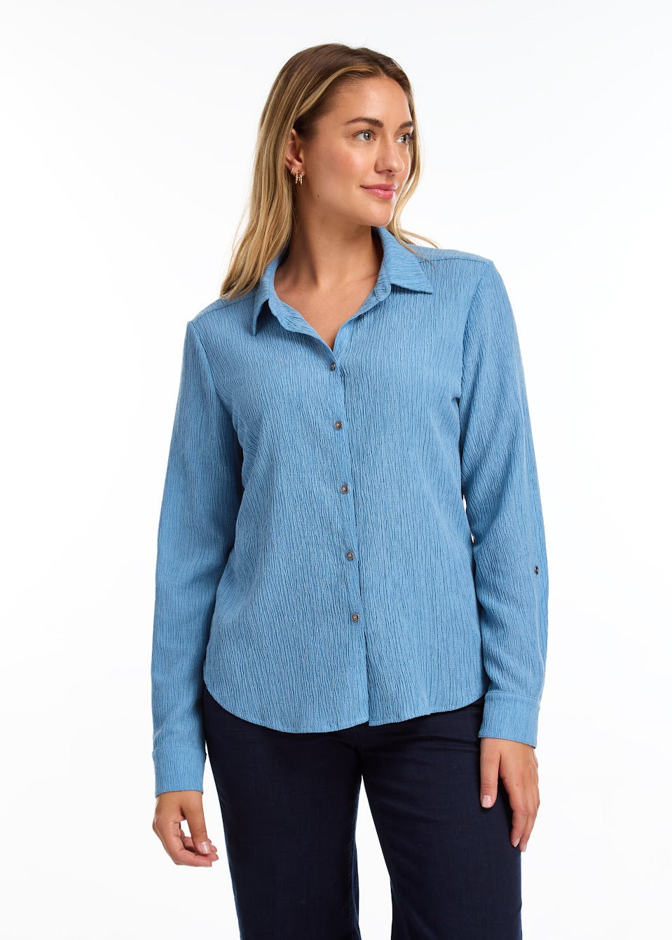 BLUE BUTTON-UP BLOUSE