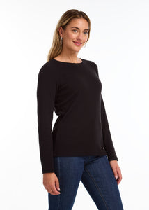 BOATNECK LONG SLEEVE TOP - Black