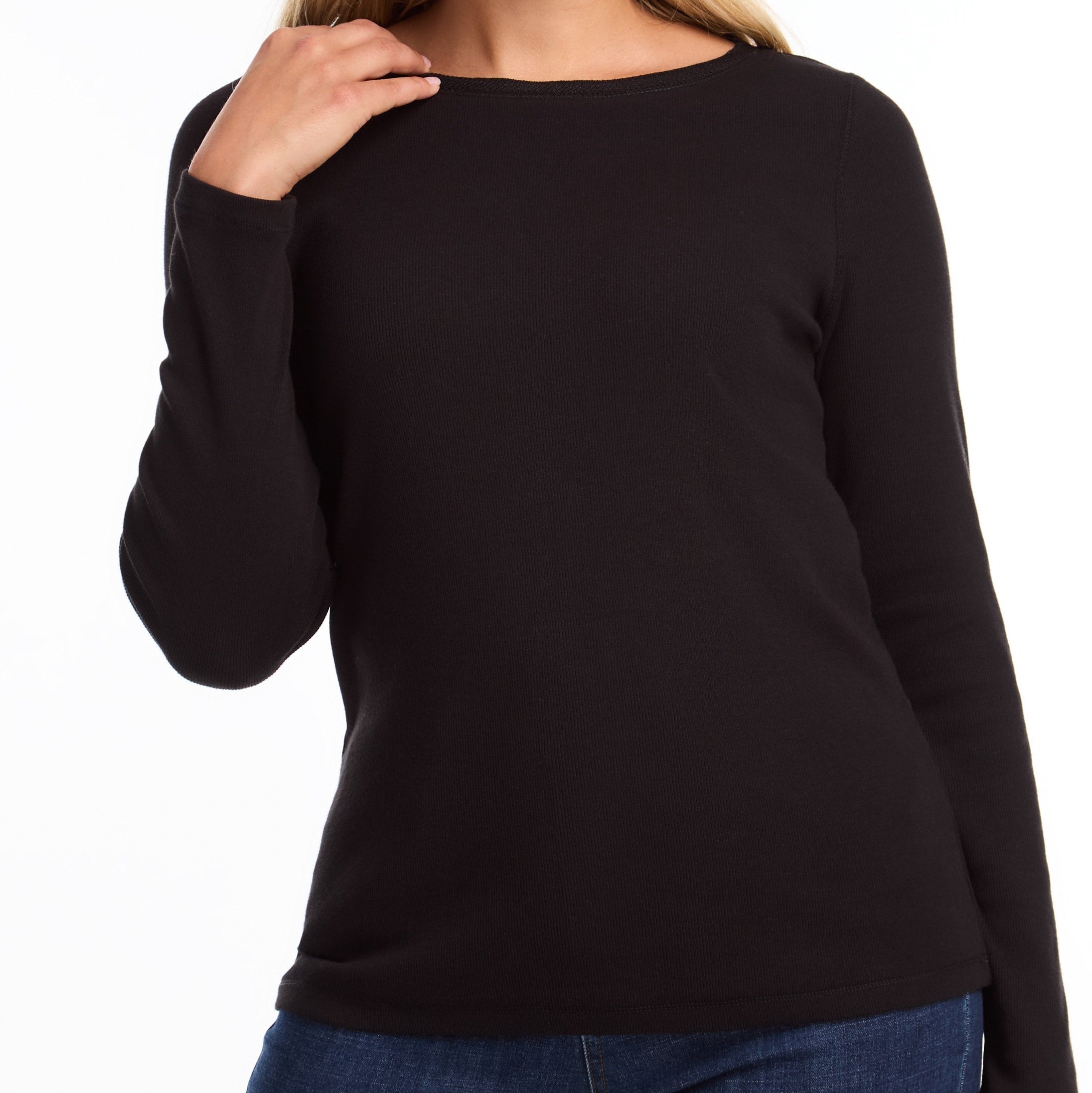 BOATNECK LONG SLEEVE TOP - Black