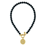 Load image into Gallery viewer, FLEUR-DE-LIS BLACK ONYX NECKLACE
