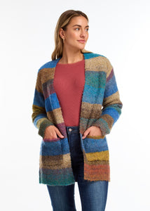 STRIPED CARDIGAN - Teal Spacedye