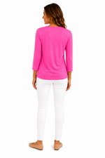 Load image into Gallery viewer, Lulu-B Hot Pink V-Neck 3/4 Sleeve Top
