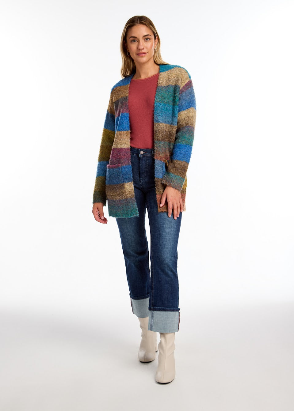 STRIPED CARDIGAN - Teal Spacedye