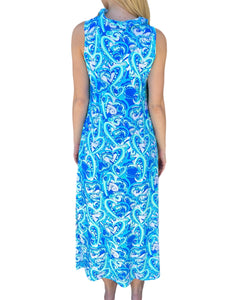 RUFFLE COLLAR MAXI DRESS - Blue Hearts