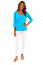 Load image into Gallery viewer, Lulu-B Turqoise V-Neck 3/4 Sleeve Top
