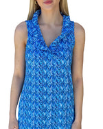 Load image into Gallery viewer, RUFFLE COLLAR MAXI DRESS - Blue ZigZag
