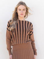 Load image into Gallery viewer, STRIPED DOLMAN SLEEVE SWEATER - Camel &amp; Black
