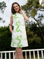 Load image into Gallery viewer, Metropolitan Sheath Dress Green and White Dragon
