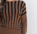 Load image into Gallery viewer, STRIPED DOLMAN SLEEVE SWEATER - Camel &amp; Black
