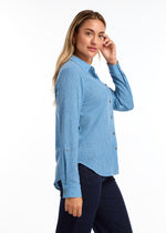 Load image into Gallery viewer, BLUE BUTTON-UP BLOUSE
