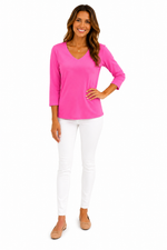 Load image into Gallery viewer, Lulu-B Hot Pink V-Neck 3/4 Sleeve Top
