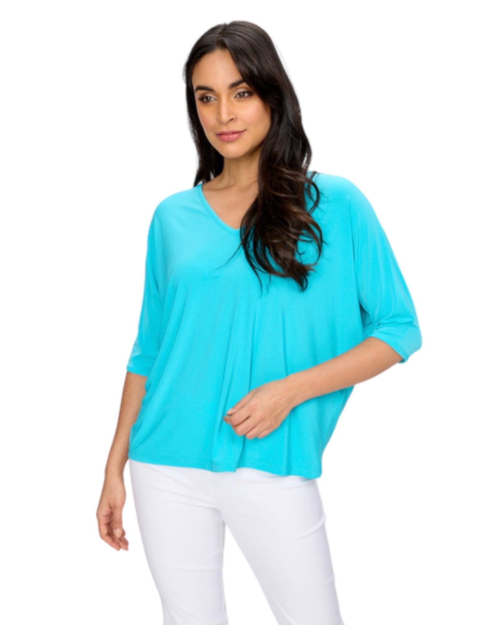 SILKY KNIT BOXY TOP - Sea View Blue