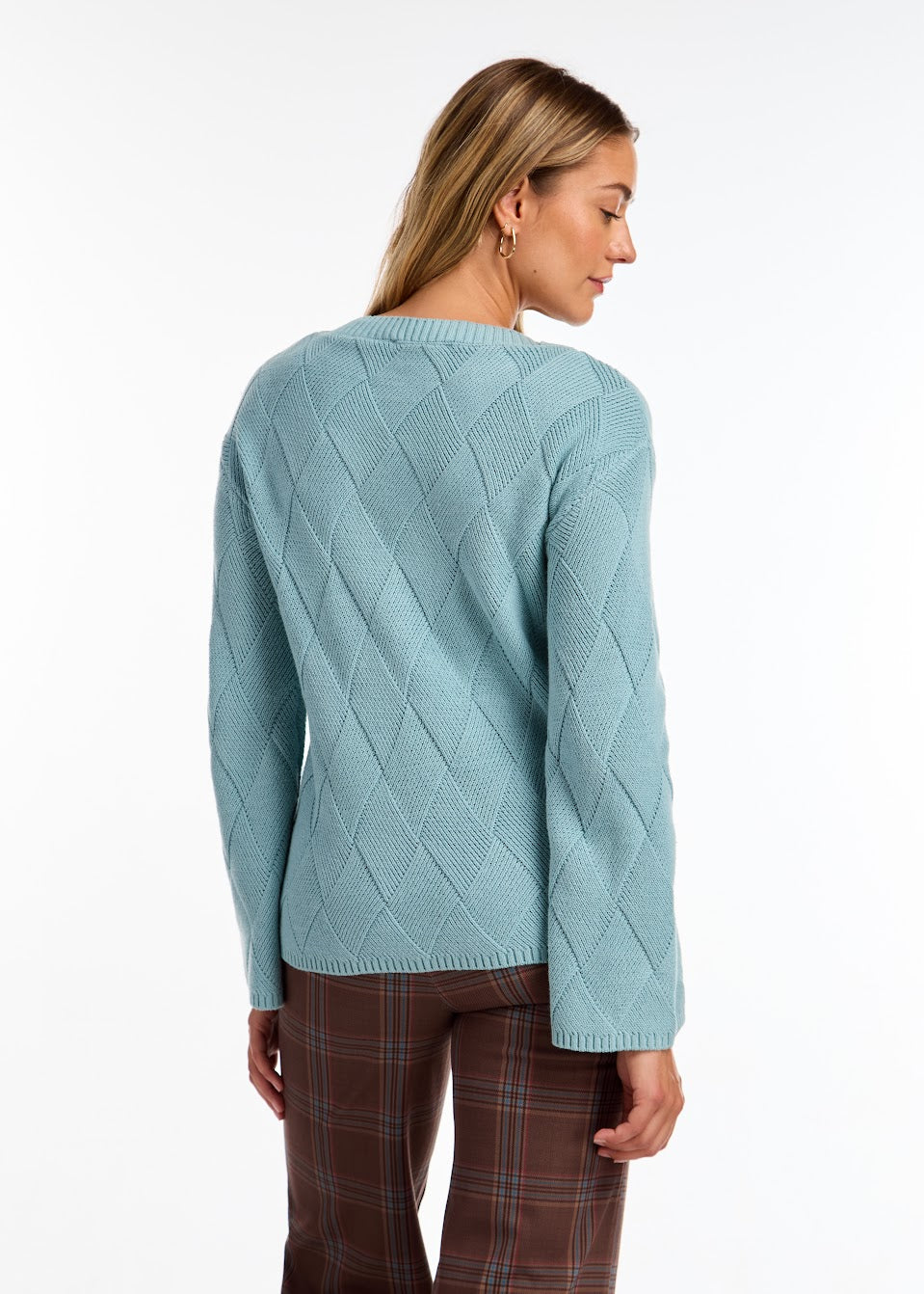 DIAMOND KNIT SWEATER - Aqua