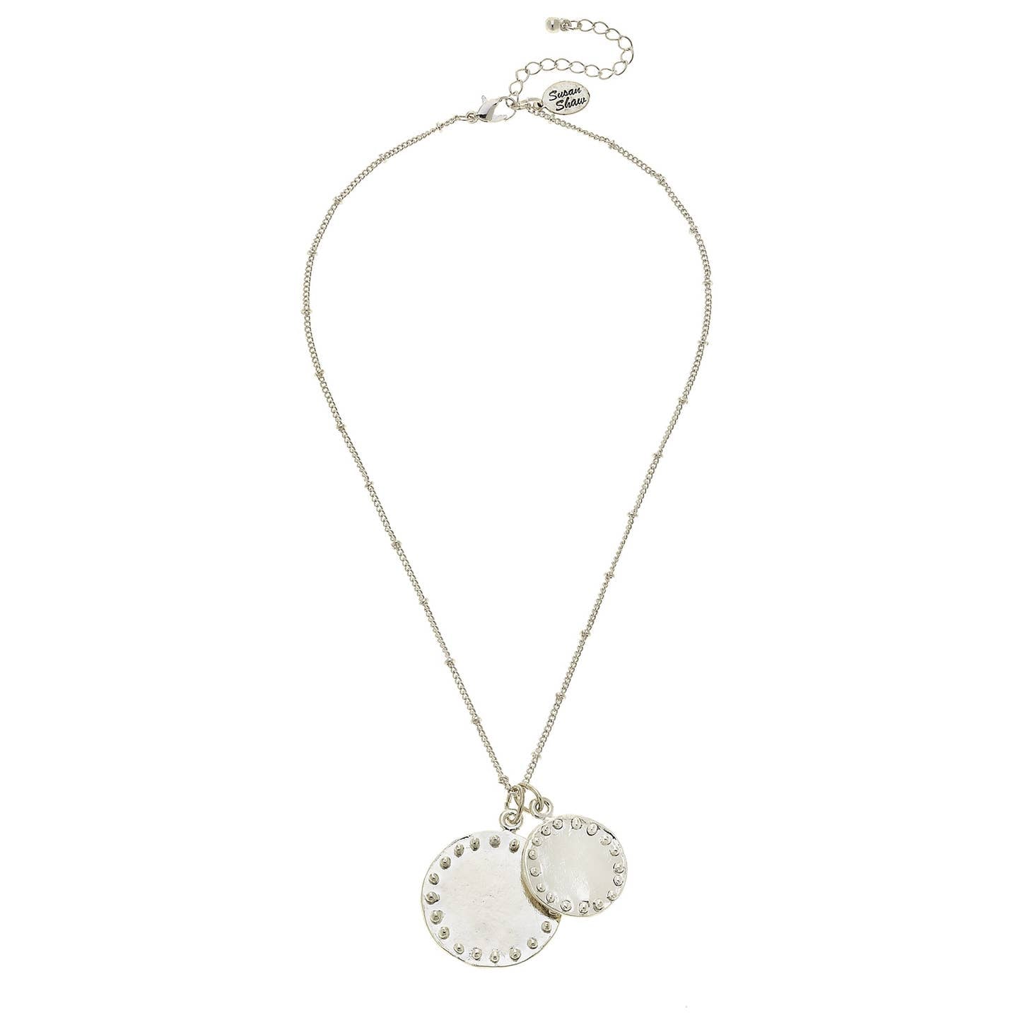 SILVER  DOUBLE CIRCLE WITH DOTS CHAIN NECKLACE