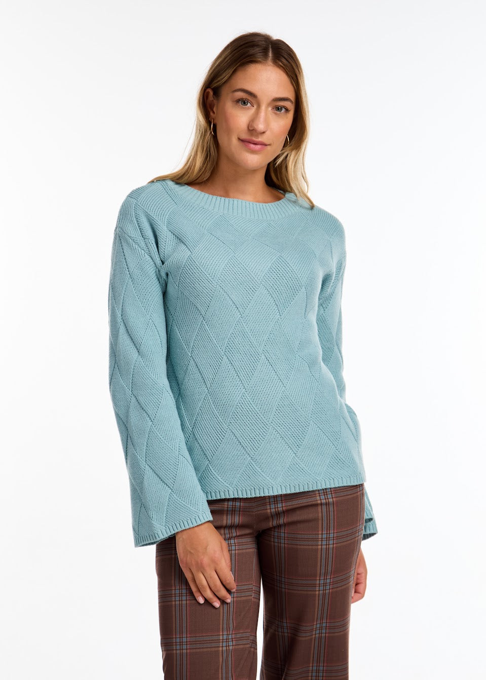 DIAMOND KNIT SWEATER - Aqua