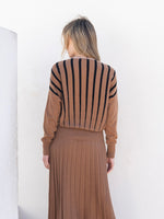 Load image into Gallery viewer, STRIPED DOLMAN SLEEVE SWEATER - Camel &amp; Black
