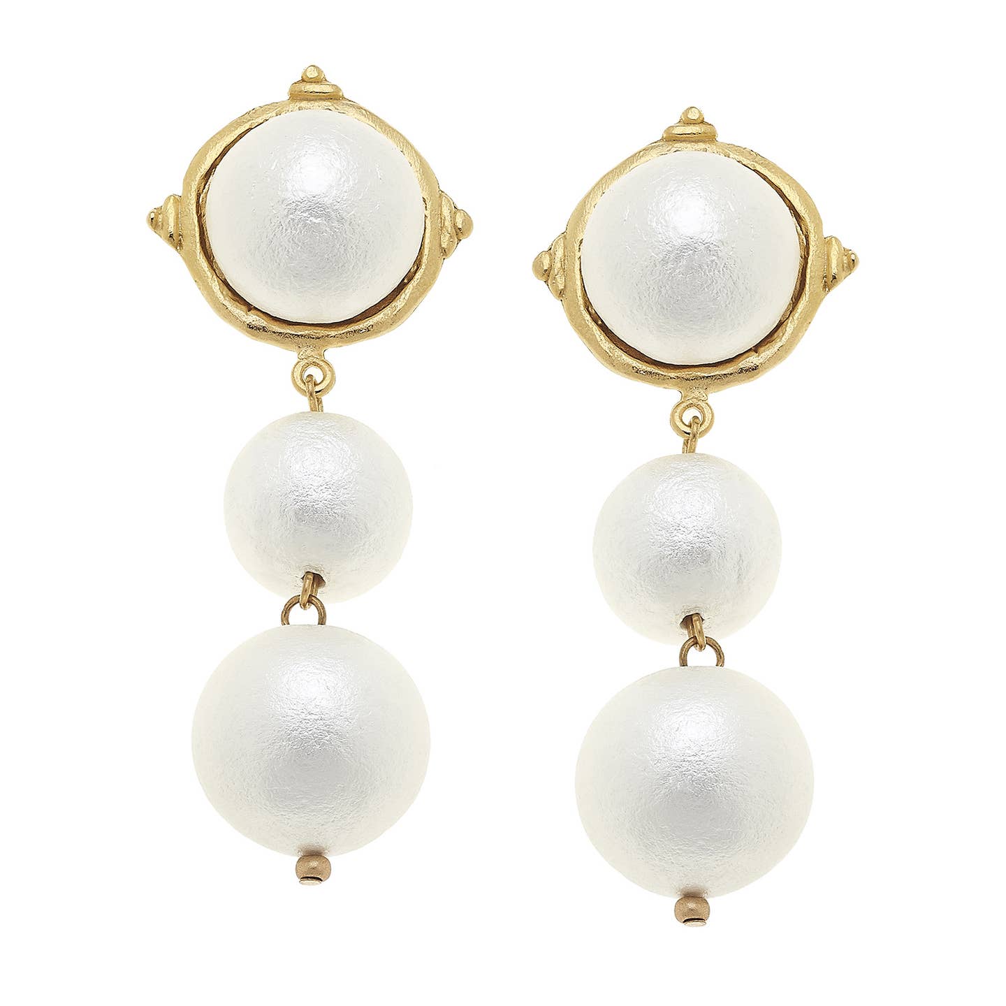 GOLD COTTON PEARL CAB AND 2 COTTON PEARL DROP EARRING