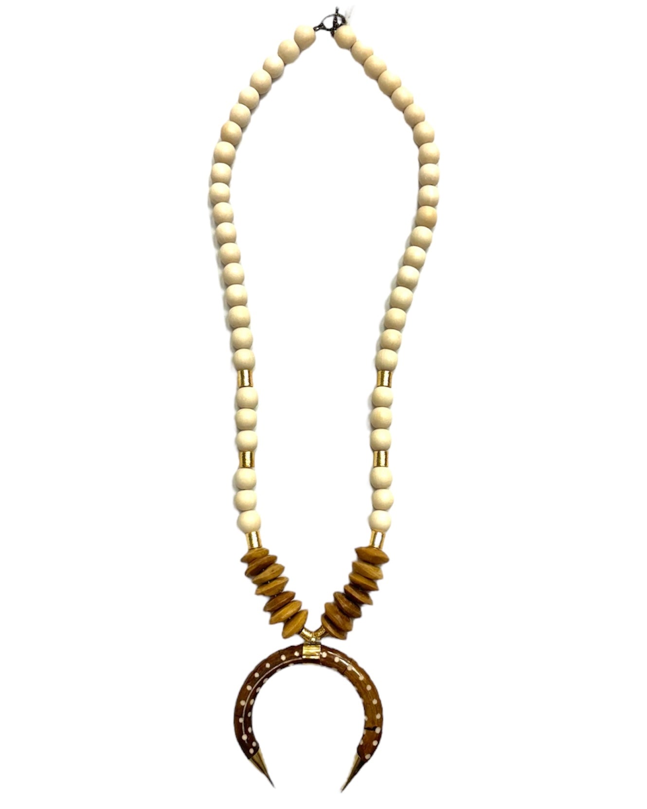 WHITE WOOD BONE BEAD NECKLACE - Brown