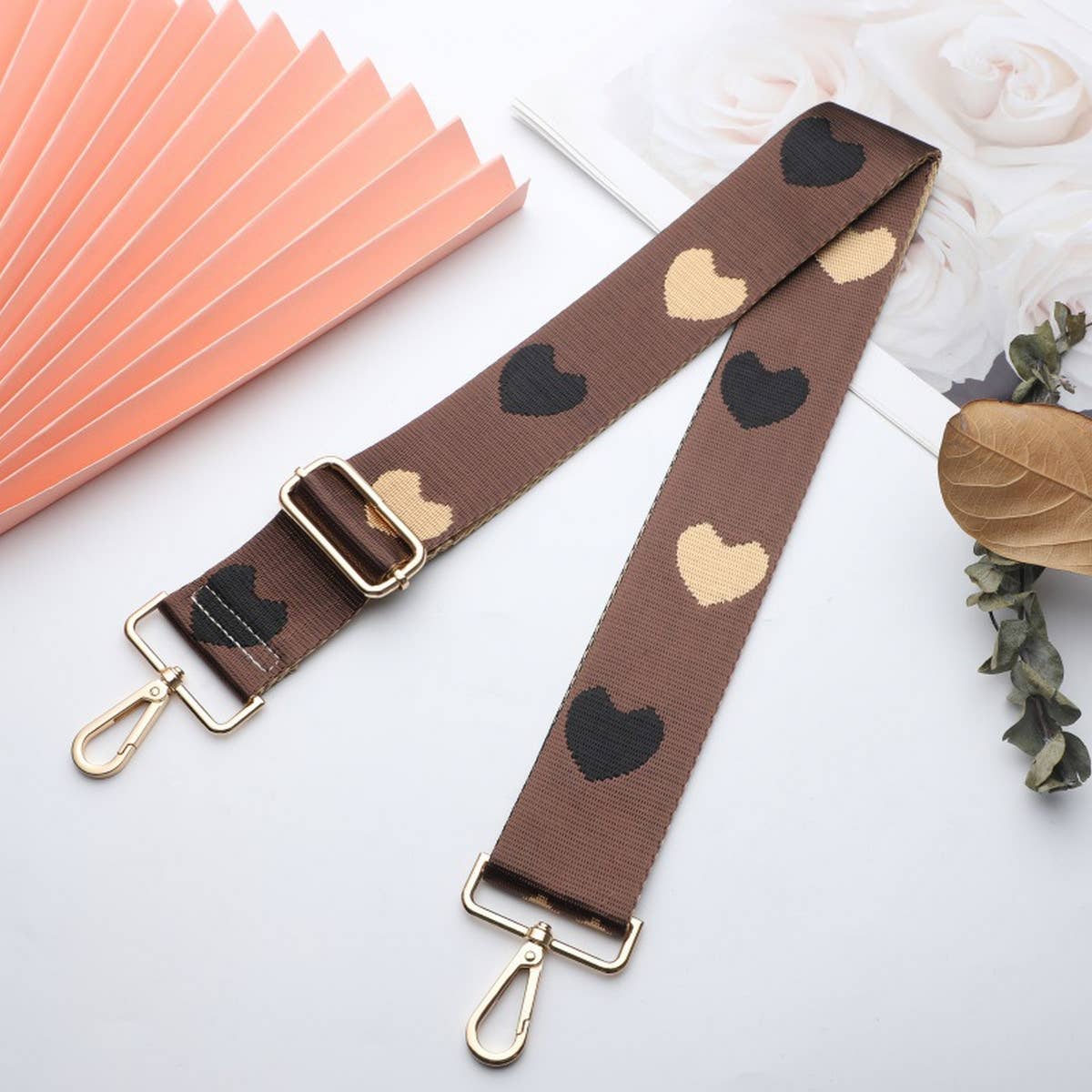 ADJUSTABLE BAG STRAP - Brown Hearts