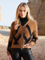 Load image into Gallery viewer, REVERSIBLE EYELASH CARDIGAN - Black &amp; Camel
