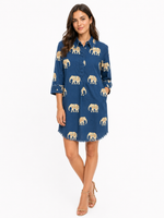 Load image into Gallery viewer, Chatham Dress in Navy Ground Elephant Print
